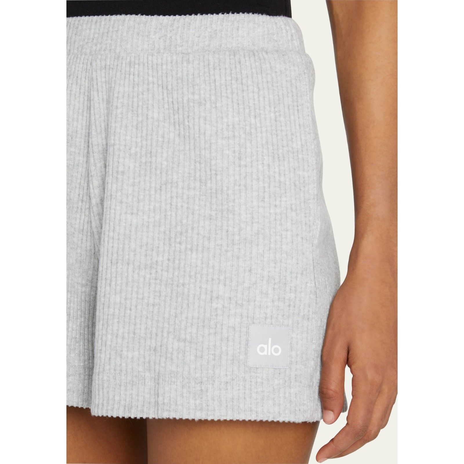 Alo Yoga Muse Ribbed High Waist Athletic Lounge Shorts Heather Gray Xs